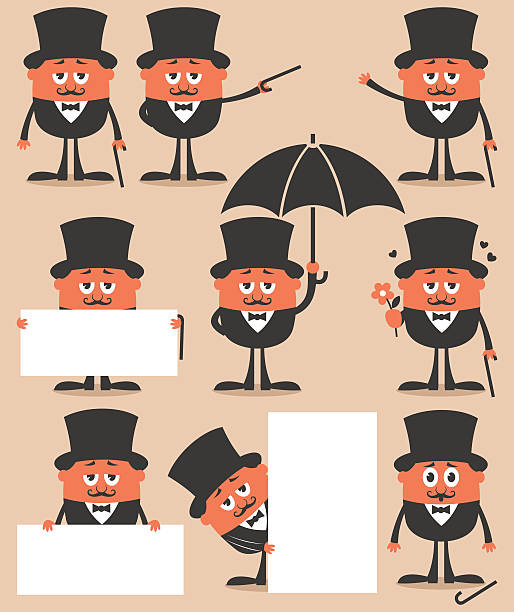 джентльмен - top hat social grace black hat stock illustrations