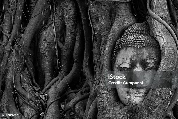 Buddha Head In Tree Roots Wat Mahathat Ayutthaya Thailand Stock Photo - Download Image Now