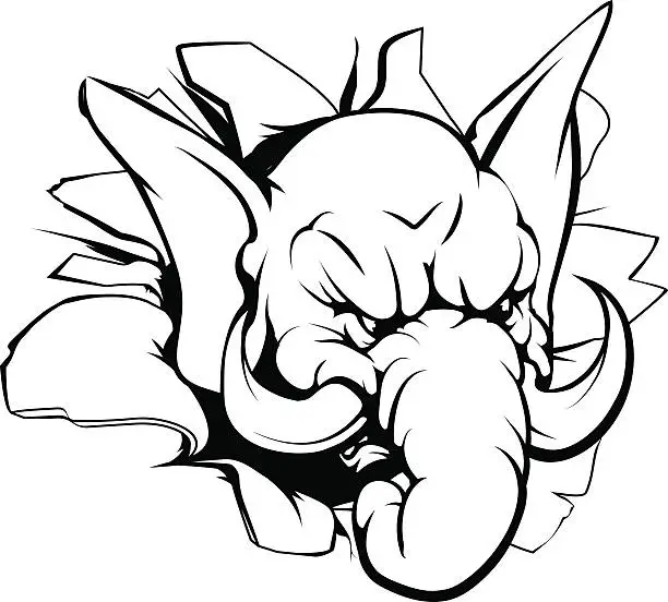 Vector illustration of Elephant mascot breaking through wall
