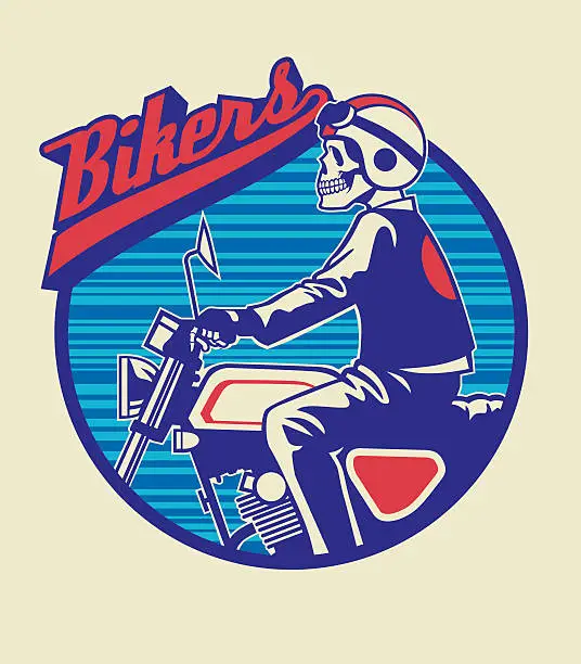 Vector illustration of skull rider ride a motor cycle