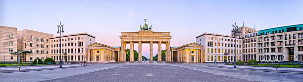 Brandenburg Gate in panoramic view, Berlin, Germany stock photo