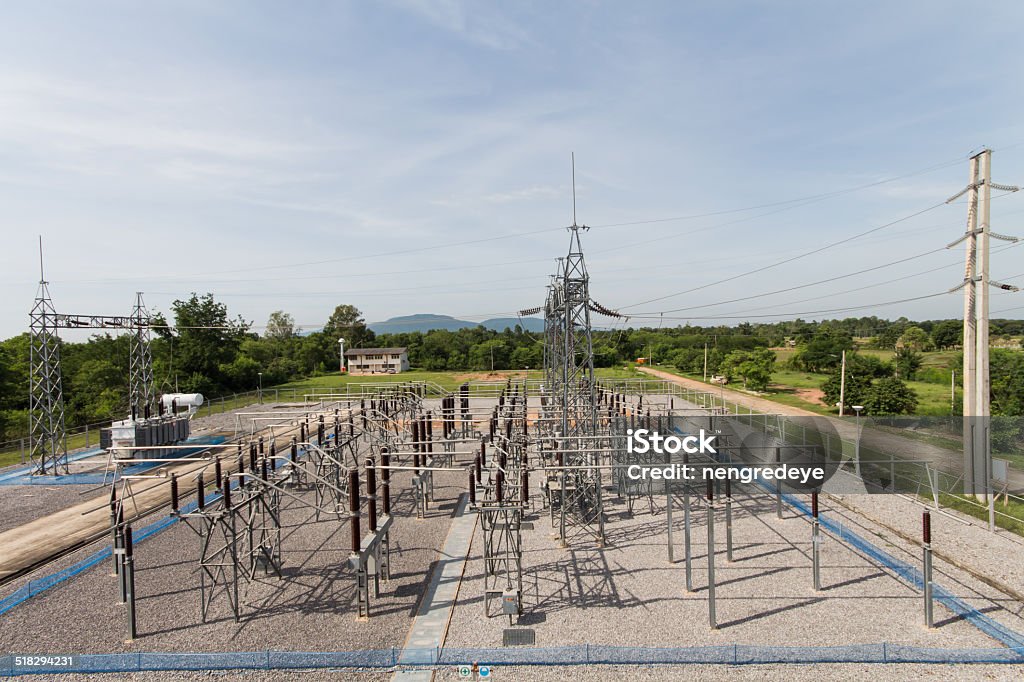 Sub station 115/22 kV outdoor type bird eye view 20-24 Years Stock Photo