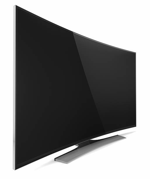 uhd телевизор smart с округлыми экран - withe flat screen computer monitor electronics industry стоковые фото и изображения