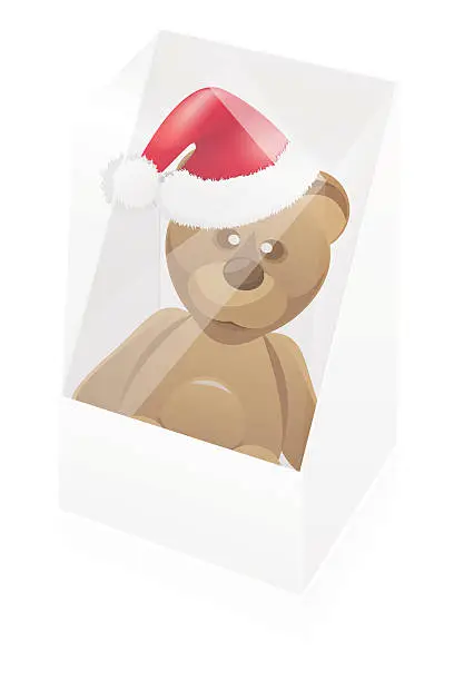 Vector illustration of new year packing box with toy bear vector illustration