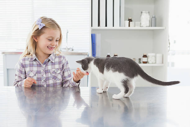 istock Smiling blonde owner petting her kitten 518296241