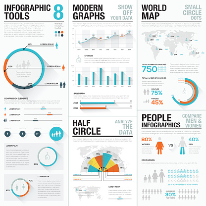 Human and people infographic vector elements in blue and red color.