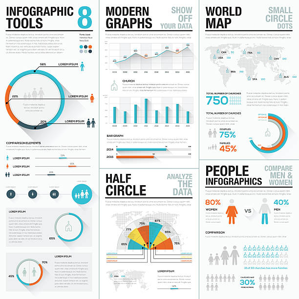 Human and people infographic vector elements blue and red color vector art illustration