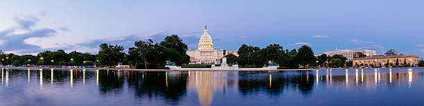 Panorama of the United Statues Capitol, seen from the the Capitol Reflecting Pool, Washington DC, USA.