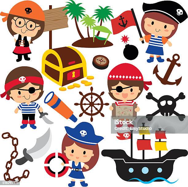 Pirates Kids Clip Art Stock Illustration - Download Image Now - Pirate - Criminal, Child, Vector