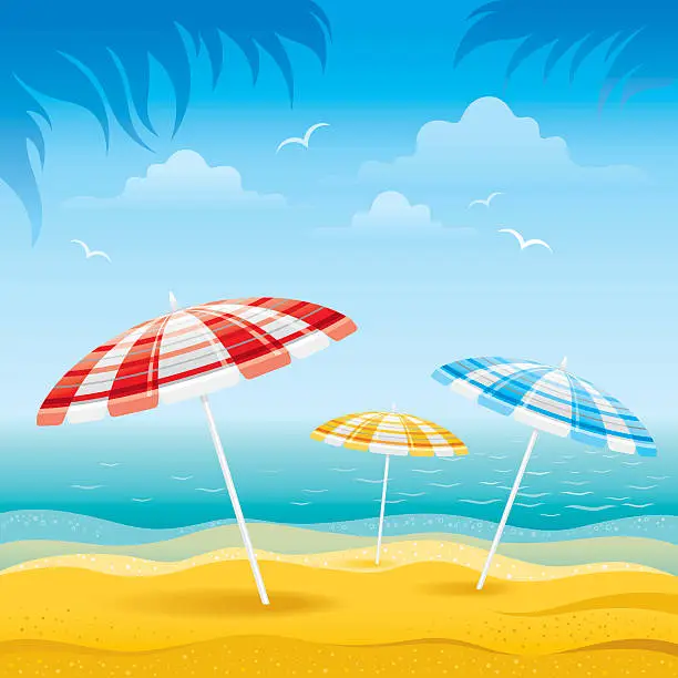 Vector illustration of Beach background with umbrellas