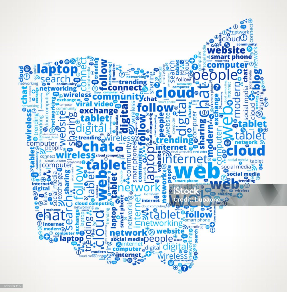 Ohio on Modern Communication and Technology Word Cloud Ohio on Modern Communication and Technology Word Pattern Admiration stock vector