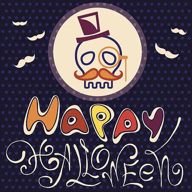 Vector illustration of Hipster happy halloween with skull colored