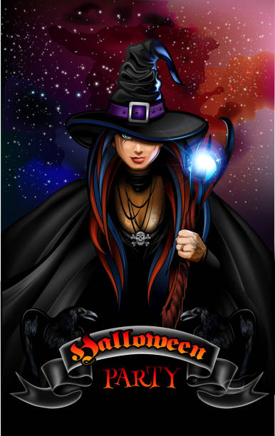 illustrations, cliparts, dessins animés et icônes de affiche de la fête d'halloween - sensuality halloween witch devil