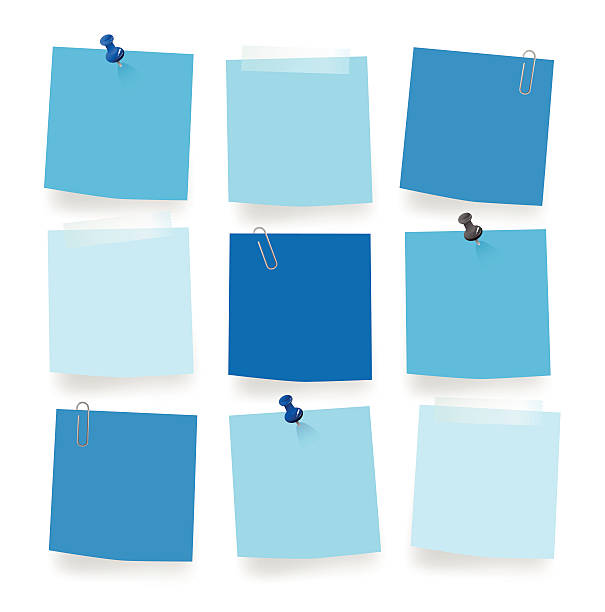 ilustraciones, imágenes clip art, dibujos animados e iconos de stock de vector of blue notas en blanco - adhesive note blue sticky blank