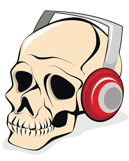 ilustrações de stock, clip art, desenhos animados e ícones de crânio em auscultadores - sound headphones music human teeth