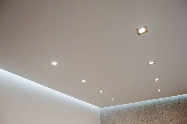 istock Eight golden lighting lamps built into the ceiling turn 518309032