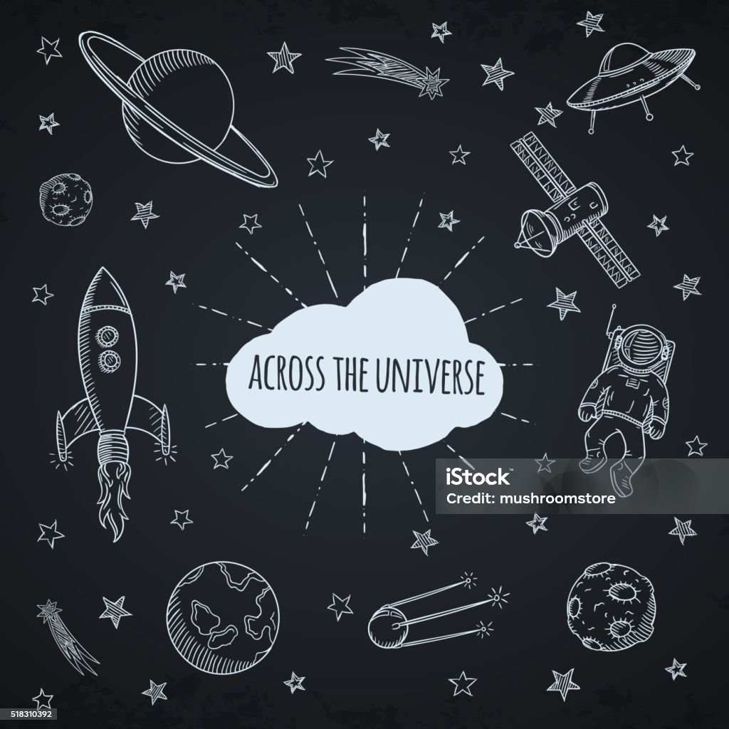 Hand drawn set of astronomy doodles. Hand drawn set of astronomy doodles. Hand drawn vector illustration. Chalkboard - Visual Aid stock vector