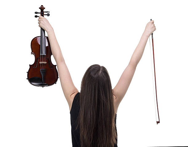 Happy woman holding violin