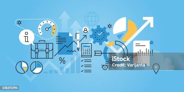 Flat Line Design Website Banner Of Business Analysis And Planning Stock Illustration - Download Image Now