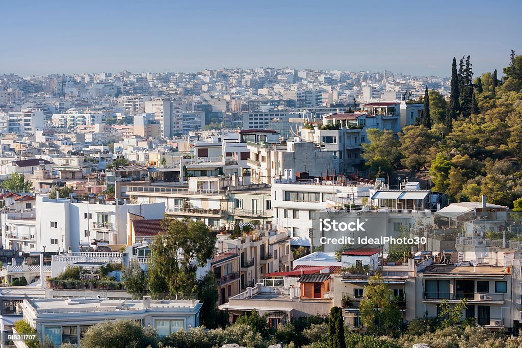Athens city panorama A panoramic view of the city in Athens, Greece. Aerial View Stock Photo
