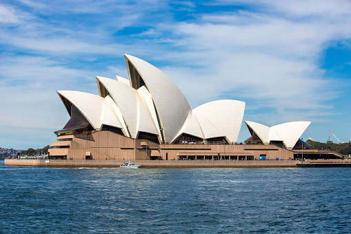 Sydney, Australia - September 19, 2014: The Sydney Opera House with the Harbor Bridge in the background.