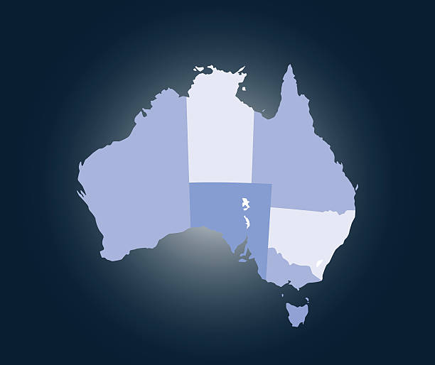 オーストラリアマップアウトラインベクトルイラストレーション、青色背景 - national border点のイラスト素材／クリップアート素材／マンガ素材／アイコン素材
