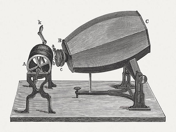 ilustraciones, imágenes clip art, dibujos animados e iconos de stock de phonautograph (c. 1860) por scott y könig, publicado en 1880 - image date audio