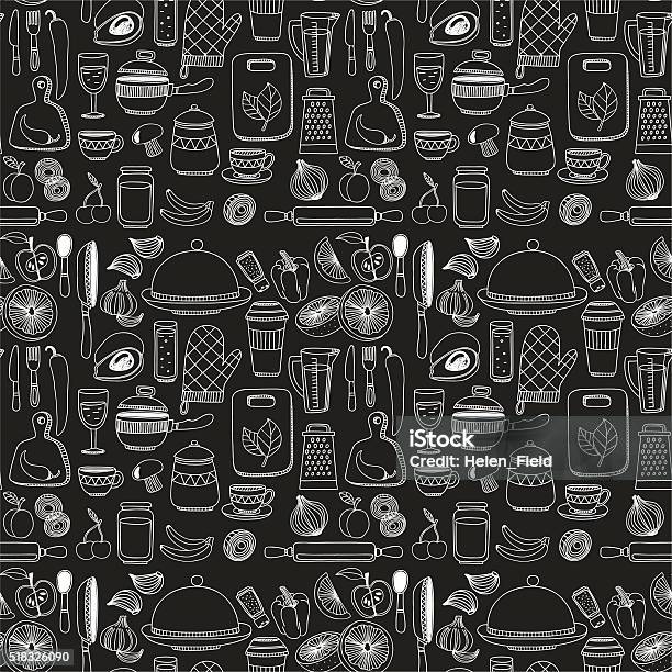 Set Of Hand Drawn Cookware Stock Illustration - Download Image Now - Food, Chalk - Art Equipment, Chalk Drawing