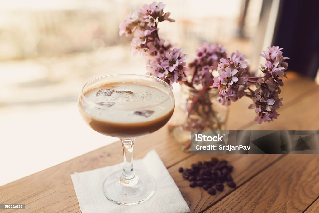 Finest Coffee Enjoyment Irish cream espresso martini in a coupette glass, close-up. Martini Stock Photo