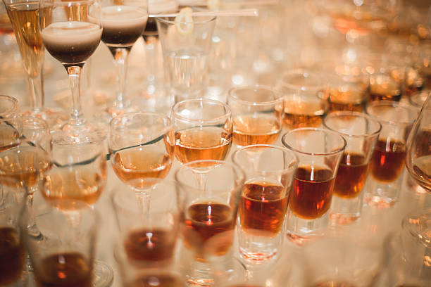 istock Different alcohol drinks in goblets and wine glasses on wedding 518326838