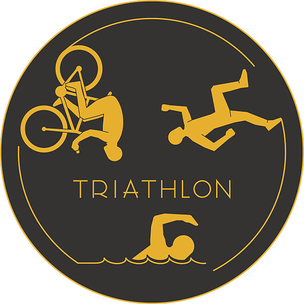 ilustrações, clipart, desenhos animados e ícones de ouro logotipo de triatlo. ouro números os triatletas. - triathlon ironman triathalon ironman people