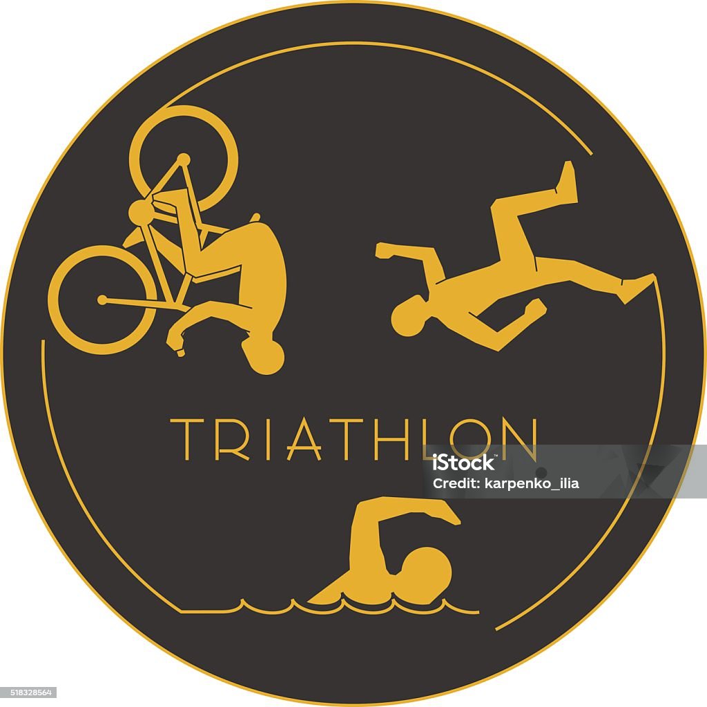 Gold logo triathlon. Gold figures triathletes. Gold logo triathlon. Gold figures triathletes on a white background. Vector figure triathlon athletes. Swimming, cycling and running icons. Triathlon stock vector