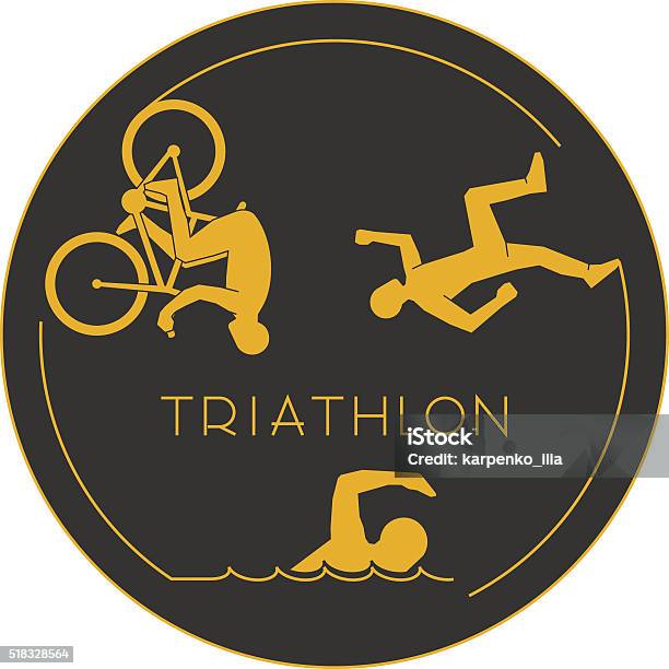 Gold Logo Triathlon Gold Figures Triathletes Stock Illustration - Download Image Now - Triathlon, Icon Symbol, Adult