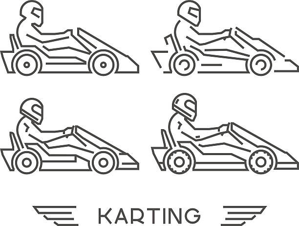 ilustraciones, imágenes clip art, dibujos animados e iconos de stock de línea vaya kart símbolo. karting vector de de logotipo. - sport go cart go carting sports race