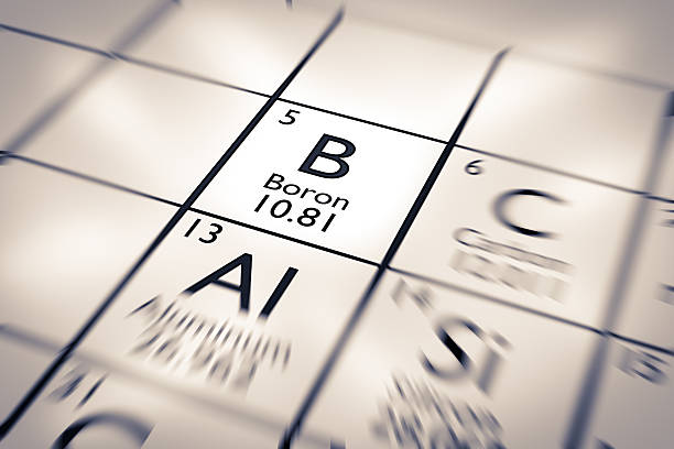 Focus on Boron Chemical Element from the Mendeleev Periodic Table stock photo