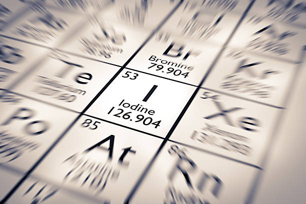 Focus on Iodine Chemical Element from the Mendeleev Periodic Table stock photo