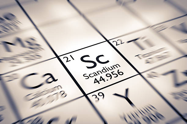 Focus on Scandium Chemical Element from the Mendeleev Periodic Table stock photo