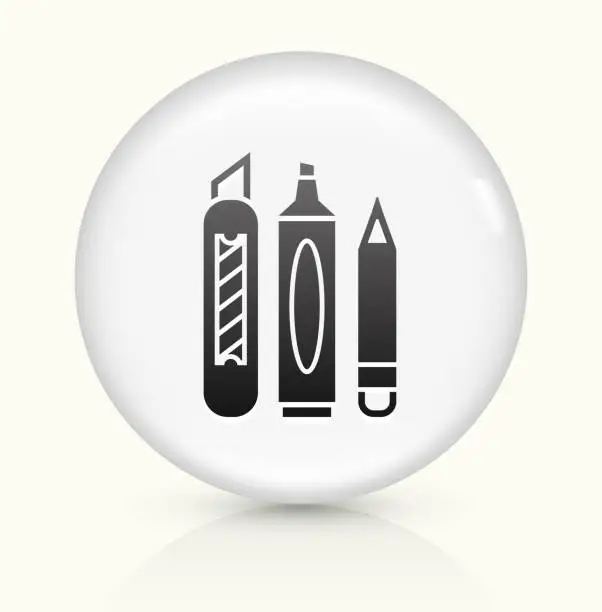 Vector illustration of Markers and Box Cutter icon on white round vector button