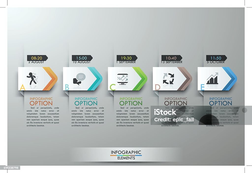 Modern infographics options banner Modern infographics options banner with timeline made of 5 colorful paper ribbons. Vector. Can be used for web design and  workflow layout Abstract stock vector