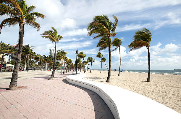 hermosa playa de fort lauderdale y de la curva de pared de onda - fort lauderdale fort florida beach fotografías e imágenes de stock