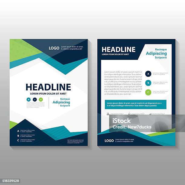 Blue Green Black Leaflet Brochure Flyer Template Flat Design Stock Illustration - Download Image Now