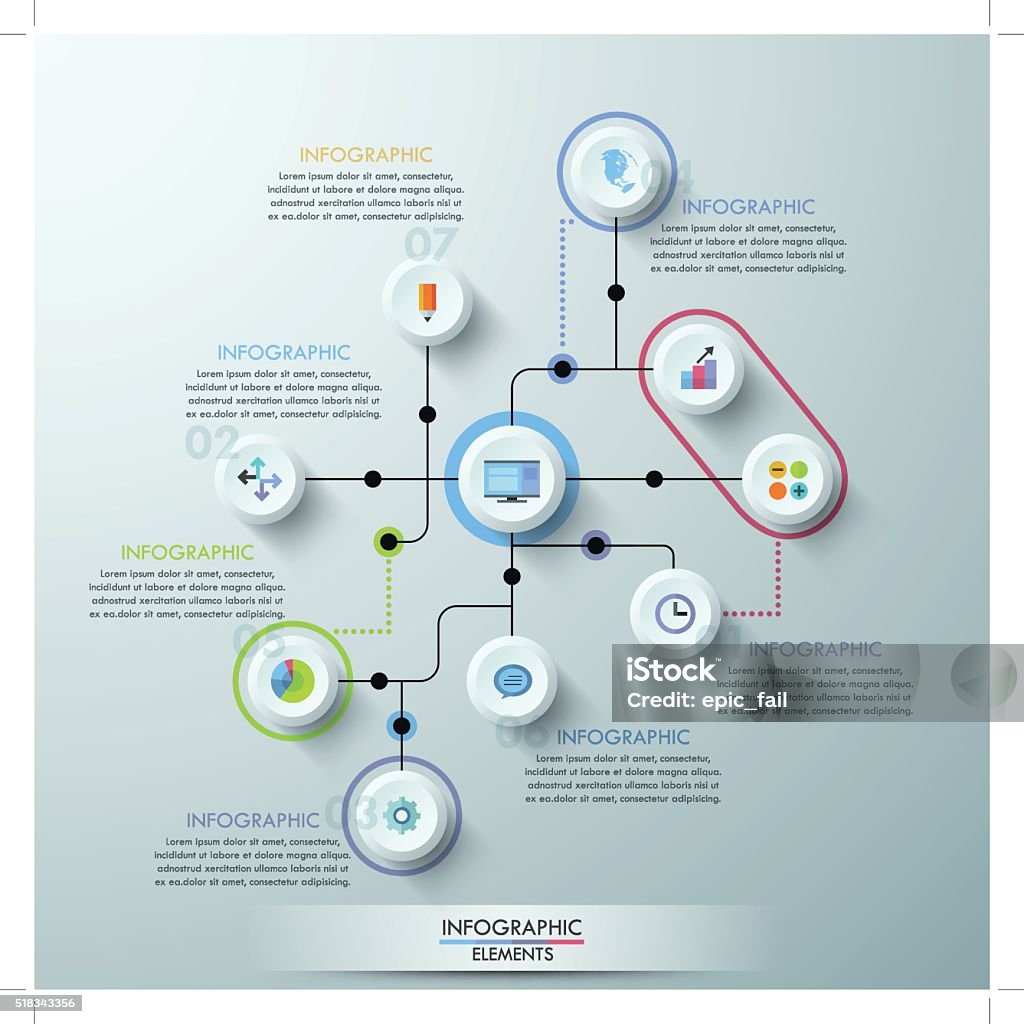 Numbered circles infographic design with your text and light background Numbered circles infographic design with white circle buttons. Business concept with eight options, parts, steps or processes. Abstract stock vector