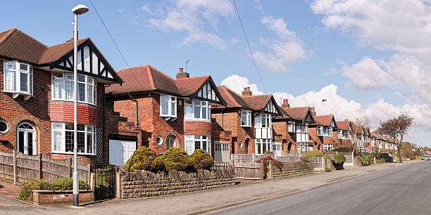 Row of English suburban houses. stock photo