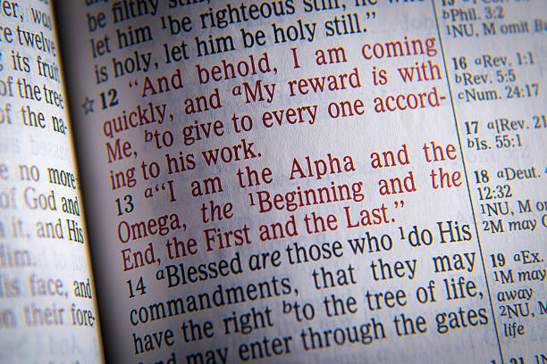 I am the Alpha and the Omega, the First and the Last Bible text from Revelation 1:11, the Bible. Visual effects to emphasize the message. Macro