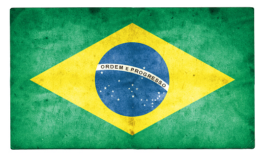 A stock photo of the Brazilian Flag. High resolution 50mp image in an eroded, worn out, grunge style. Perfect for designs or articles about Brazil.