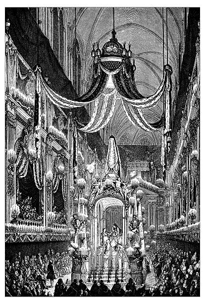 istock Antique illustration of funeral in Notre Dame 518347284