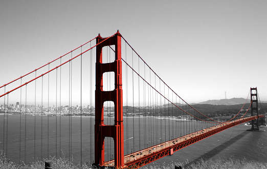Golden Gate Bridge in black and white and color.