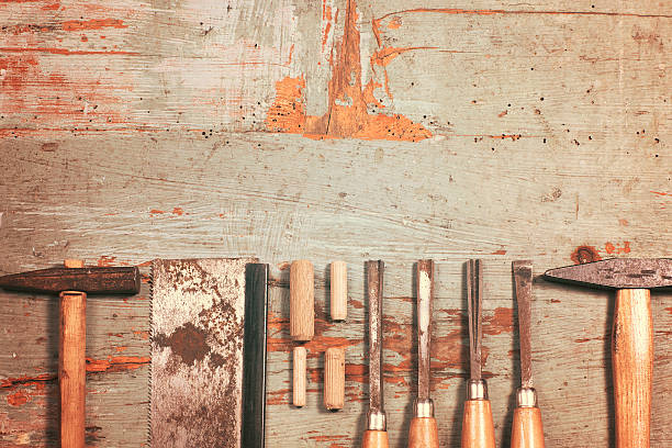 set of carpenter tools stock photo
