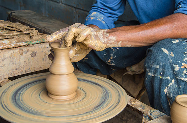 istock Hands of making clay pot ,select focus, close-up. 518350064