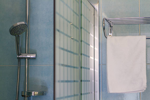 istock Modern Blue Shower; White Towel 518353315